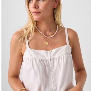 Faherty White Seersucker Button Front  Tank Top Sz